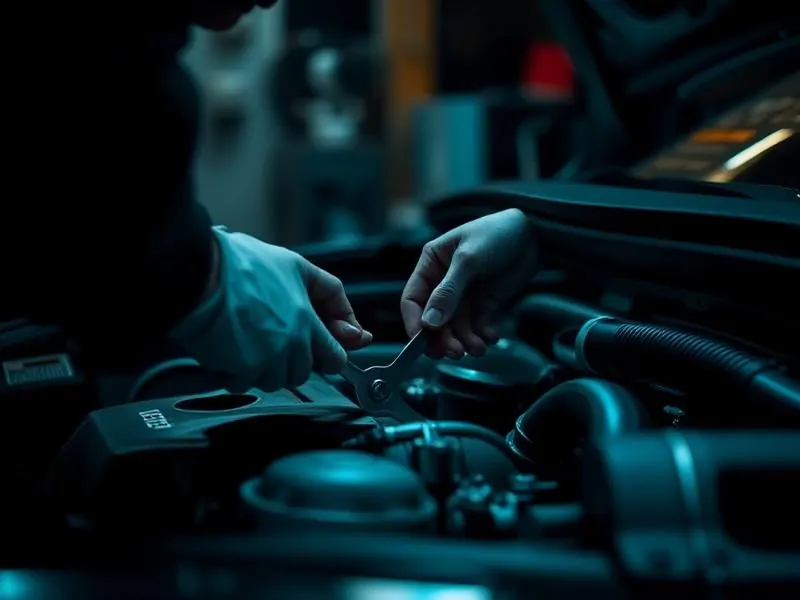 Mecánico trabajando en el motor de un vehículo moderno